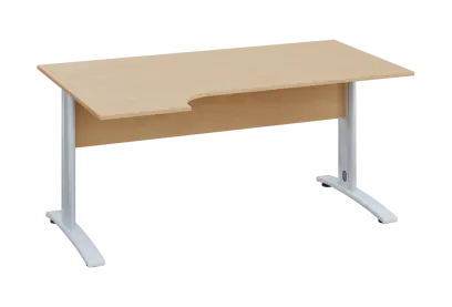 ERK 28 - 164 stůl kancelářský, rohový, levý, kovová podnož bílá, deska 25 mm, široký 1600 mm, bříza irská